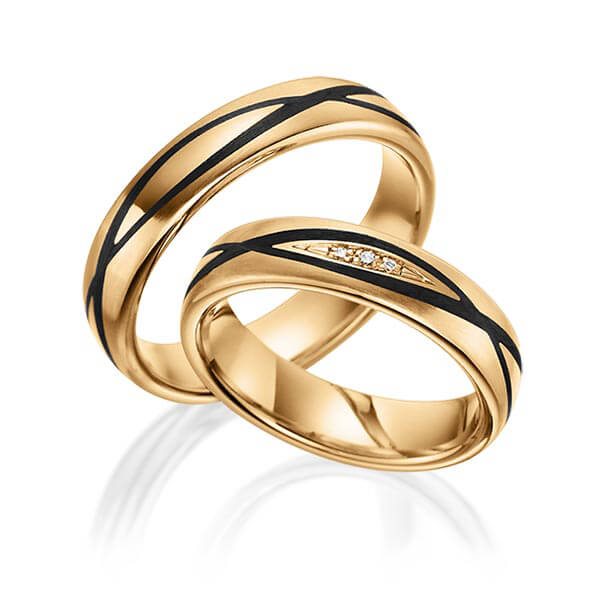 Paar Carbon Trauringe/Eheringe in Roségold 585 mit zus. 0,035 ct. Brillant tw, si von 123GOLD