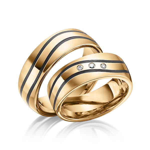Paar Carbon Trauringe/Eheringe in Roségold 585 mit zus. 0,045 ct. Brillant tw, si von 123GOLD - Y-1329-3 Paar Carbon Trauringe/Eheringe in Roségold 585 mit zus. 0,045 ct. Brillant tw, si von 123GOLD - Y-1329-3