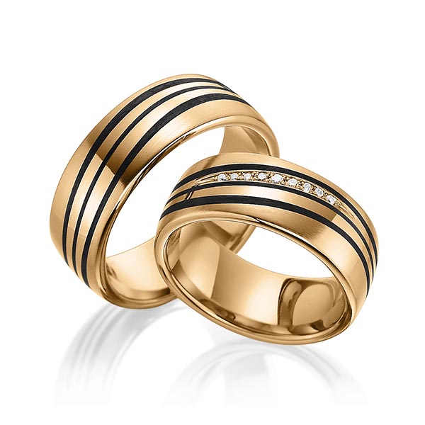 Paar Carbon Trauringe/Eheringe in Roségold 585 mit zus. 0,074 ct. Brillant tw, si von 123GOLD