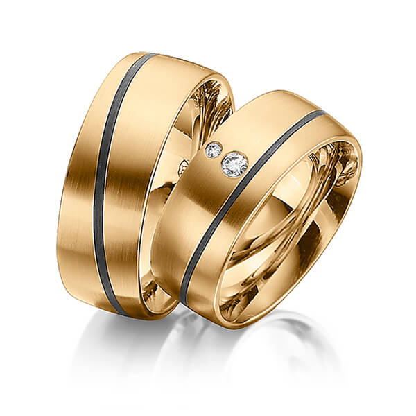 Paar Carbon Trauringe/Eheringe in Roségold 585 mit zus. 0,07 ct. Brillant tw, si von 123gold - Y-1331-3 Paar Carbon Trauringe/Eheringe in Roségold 585 mit zus. 0,07 ct. Brillant tw, si von 123gold - Y-1331-3