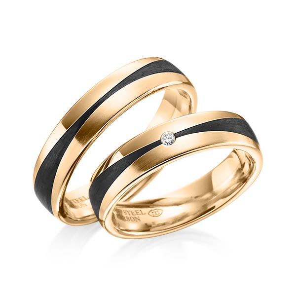 Paar Carbon Trauringe/Eheringe in Roségold 585 Roségold 585 Carbon-Einzug mit zus. 0,02 ct. Brillant tw, si von 123GOLD
