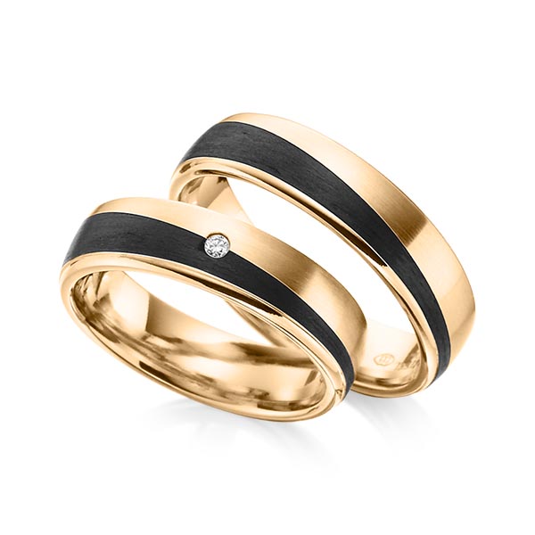 Paar Carbon Trauringe/Eheringe in Roségold 585 Roségold 585 Carbon-Einzug mit zus. 0,02 ct. Brillant tw, si von 123GOLD - Y-1345-5 Paar Carbon Trauringe/Eheringe in Roségold 585 Roségold 585 Carbon-Einzug mit zus. 0,02 ct. Brillant tw, si von 123GOLD - Y-1345-5