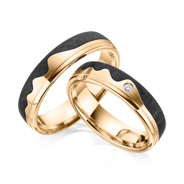 Paar Carbon Trauringe/Eheringe in Roségold 585 Roségold 585 Carbon-Einzug mit zus. 0,02 ct. Brillant tw, si von 123GOLD