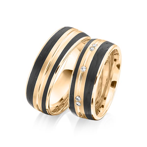 Paar Carbon Trauringe/Eheringe in Roségold 585 Roségold 585 Carbon-Einzug mit zus. 0,15 ct. Brillant tw, si von 123GOLD