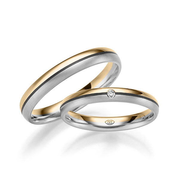 Paar Carbon Trauringe/Eheringe in Roségold 585 Weißgold 585 mit zus. 0,02 ct. Brillant tw, si von 123GOLD - Y-1500-14 Paar Carbon Trauringe/Eheringe in Roségold 585 Weißgold 585 mit zus. 0,02 ct. Brillant tw, si von 123GOLD - Y-1500-14