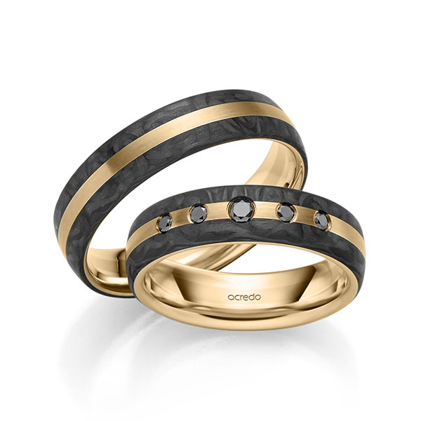 Paar Carbon Trauringe/Eheringe in Roségold 750 mit zus. 0,15 ct. Brillant schwarz von acredo - S-1310-7 Paar Carbon Trauringe/Eheringe in Roségold 750 mit zus. 0,15 ct. Brillant schwarz von acredo - S-1310-7