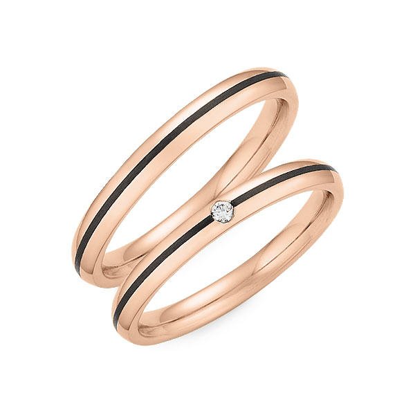 Paar Carbon Trauringe/Eheringe in Rotgold 585 mit zus. 0,02 ct. Brillant tw, si von 123GOLD