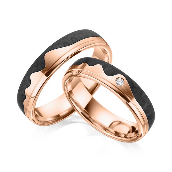 Paar Carbon Trauringe/Eheringe in Rotgold 585 Rotgold 585 Carbon-Einzug mit zus. 0,02 ct. Brillant tw, si von 123GOLD