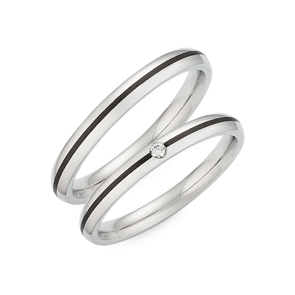 Paar Carbon Trauringe/Eheringe in Weissgold 750 mit zus. 0,015 ct. Brillant tw, si von 123GOLD