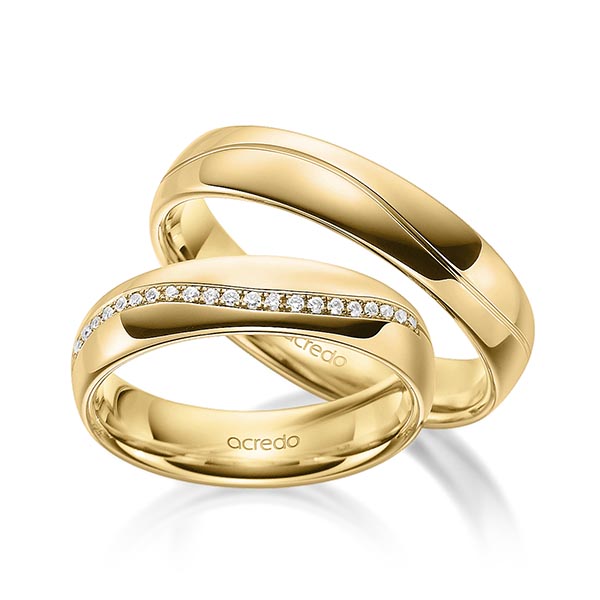 Paar klassische Memoire-Trauringe/Eheringe in außen Gelbgold 585 , innen Gelbgold 585 halbausgefasst mit zus. 0,145 ct. Brillant tw, si von acredo - A-1700-6 Paar klassische Memoire-Trauringe/Eheringe in außen Gelbgold 585 , innen Gelbgold 585 halbausgefasst mit zus. 0,145 ct. Brillant tw, si von acredo - A-1700-6