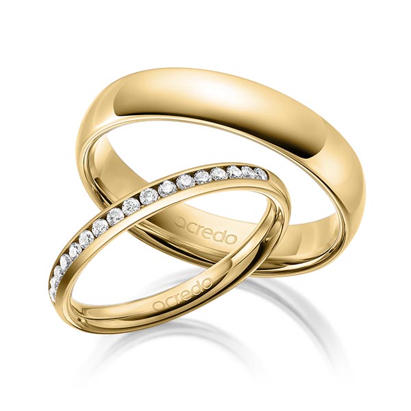 Paar klassische Memoire-Trauringe/Eheringe in außen Gelbgold 585 , innen Gelbgold 585 halbausgefasst mit zus. 0,3 ct. Brillant tw, si von acredo - A-1677-6 Paar klassische Memoire-Trauringe/Eheringe in außen Gelbgold 585 , innen Gelbgold 585 halbausgefasst mit zus. 0,3 ct. Brillant tw, si von acredo - A-1677-6