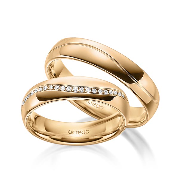 Paar klassische Memoire-Trauringe/Eheringe in außen Roségold 585 , innen Roségold 585 halbausgefasst mit zus. 0,135 ct. Brillant tw, si von acredo - A-1700-5