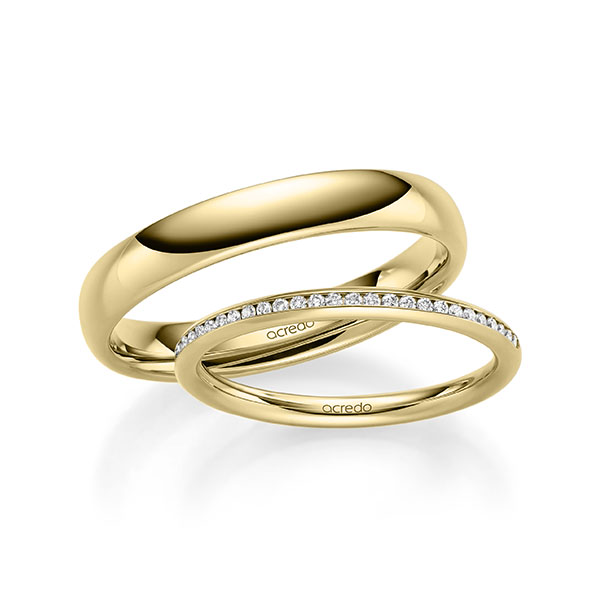 Paar klassische Memoire-Trauringe/Eheringe in Gelbgold 585 halbausgefasst mit zus. 0,145 ct. Brillant tw, si von acredo - A-1598-2 Paar klassische Memoire-Trauringe/Eheringe in Gelbgold 585 halbausgefasst mit zus. 0,145 ct. Brillant tw, si von acredo - A-1598-2