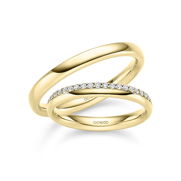 Paar klassische Memoire-Trauringe/Eheringe in Gelbgold 585 halbausgefasst mit zus. 0,21 ct. tw, si von acredo - S-1446-4