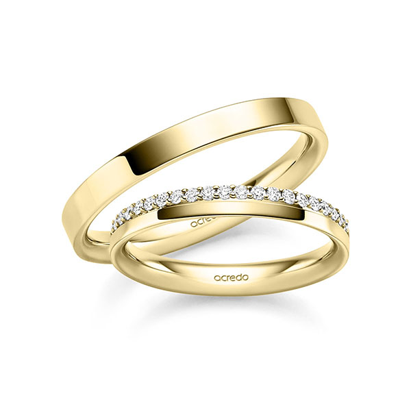 Paar klassische Memoire-Trauringe/Eheringe in Gelbgold 585 halbausgefasst mit zus. 0,21 ct. tw, si von acredo