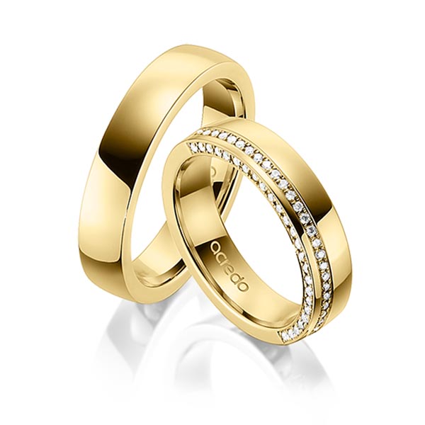 Paar klassische Memoire-Trauringe/Eheringe in Gelbgold 585 halbausgefasst mit zus. 0,265 ct. Brillant tw, si von acredo - A-1540-3 Paar klassische Memoire-Trauringe/Eheringe in Gelbgold 585 halbausgefasst mit zus. 0,265 ct. Brillant tw, si von acredo - A-1540-3
