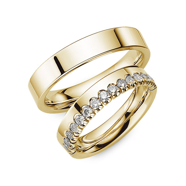 Paar klassische Memoire-Trauringe/Eheringe in Gelbgold 585 halbausgefasst mit zus. 0,45 ct. Brillant tw, vs von 123GOLD - Y-1512-2 Paar klassische Memoire-Trauringe/Eheringe in Gelbgold 585 halbausgefasst mit zus. 0,45 ct. Brillant tw, vs von 123GOLD - Y-1512-2