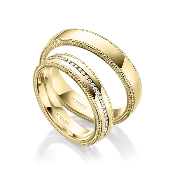 Paar klassische Memoire-Trauringe/Eheringe in Gelbgold 585 vollausgefasst mit zus. 0,295 ct. Brillant tw, si von acredo - A-1755-3 Paar klassische Memoire-Trauringe/Eheringe in Gelbgold 585 vollausgefasst mit zus. 0,295 ct. Brillant tw, si von acredo - A-1755-3