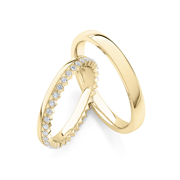 Paar klassische Memoire-Trauringe/Eheringe in Gelbgold 585 vollausgefasst mit zus. 0,31 ct. tw, si von Steinberg - Q-1747-1