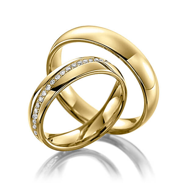 Paar klassische Memoire-Trauringe/Eheringe in Gelbgold 585 vollausgefasst mit zus. 0,47 ct. Brillant tw, si von Steinberg - Q-1129-3 Paar klassische Memoire-Trauringe/Eheringe in Gelbgold 585 vollausgefasst mit zus. 0,47 ct. Brillant tw, si von Steinberg - Q-1129-3