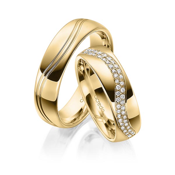 Paar klassische Memoire-Trauringe/Eheringe in Gelbgold 585 vollausgefasst mit zus. 0,57 ct. Brillant tw, vs von acredo - A-1712-3 Paar klassische Memoire-Trauringe/Eheringe in Gelbgold 585 vollausgefasst mit zus. 0,57 ct. Brillant tw, vs von acredo - A-1712-3