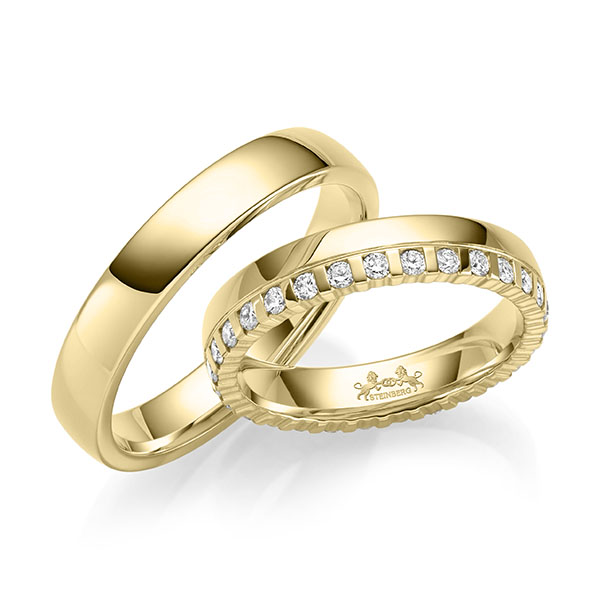 Paar klassische Memoire-Trauringe/Eheringe in Gelbgold 585 vollausgefasst mit zus. 0,58 ct. tw, si von Steinberg - Q-1700-1 Paar klassische Memoire-Trauringe/Eheringe in Gelbgold 585 vollausgefasst mit zus. 0,58 ct. tw, si von Steinberg - Q-1700-1