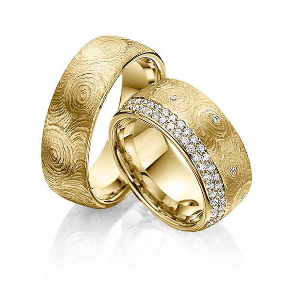 Paar klassische Memoire-Trauringe/Eheringe in Gelbgold 585 vollausgefasst mit zus. 1,01 ct. Brillant tw, si von Steinberg - T-1114-3 Paar klassische Memoire-Trauringe/Eheringe in Gelbgold 585 vollausgefasst mit zus. 1,01 ct. Brillant tw, si von Steinberg - T-1114-3