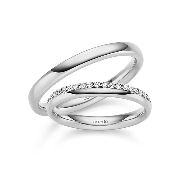 Paar klassische Memoire-Trauringe/Eheringe in Graugold 585 halbausgefasst mit zus. 0,21 ct. tw, si von acredo - S-1446-2