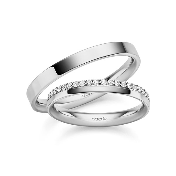 Paar klassische Memoire-Trauringe/Eheringe in Graugold 585 halbausgefasst mit zus. 0,21 ct. tw, si von acredo