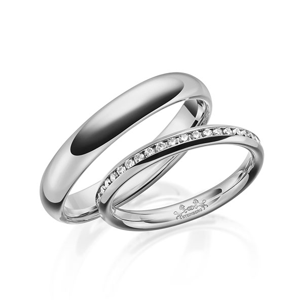 Paar klassische Memoire-Trauringe/Eheringe in Graugold 585 halbausgefasst mit zus. 0,22 ct. Brillant tw, si von Steinberg - Q-1623-10