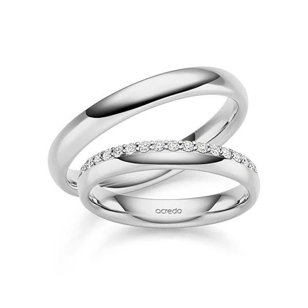 Paar klassische Memoire-Trauringe/Eheringe in Graugold 585 halbausgefasst mit zus. 0,27 ct. tw, si von acredo