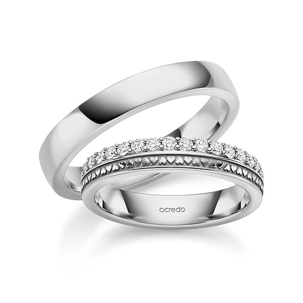 Paar klassische Memoire-Trauringe/Eheringe in Graugold 585 halbausgefasst mit zus. 0,34 ct. tw, si von acredo