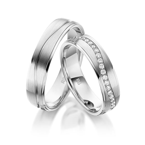 Paar klassische Memoire-Trauringe/Eheringe in Palladium 950 halbausgefasst mit zus. 0,21 ct. Brillant tw, si von acredo - S-1188-8