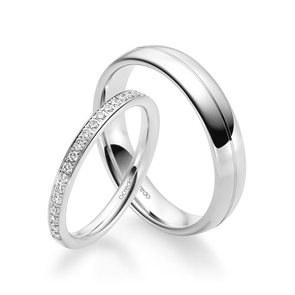 Paar klassische Memoire-Trauringe/Eheringe in Palladium 950 halbausgefasst mit zus. 0,22 ct. Brillant tw, si von acredo - A-2322-1 Paar klassische Memoire-Trauringe/Eheringe in Palladium 950 halbausgefasst mit zus. 0,22 ct. Brillant tw, si von acredo - A-2322-1