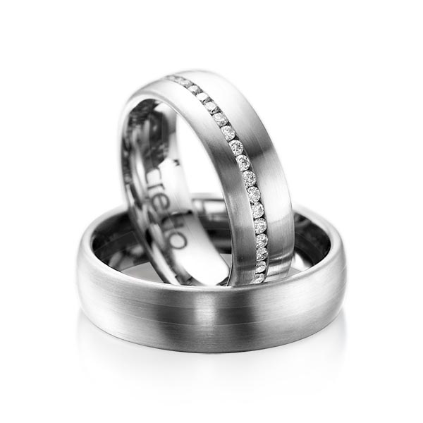 Paar klassische Memoire-Trauringe/Eheringe in Platin-Palladium 600 vollausgefasst mit zus. 0,46 ct. Brillant tw, si von acredo - A-1014-7