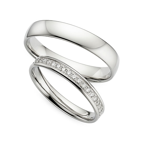 Paar klassische Memoire-Trauringe/Eheringe in Platin 600 vollausgefasst mit zus. 0,41 ct. Brillant w, si von Merii