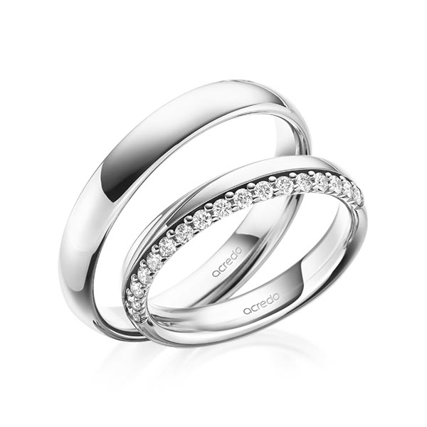 Paar klassische Memoire-Trauringe/Eheringe in Platin 950 halbausgefasst mit zus. 0,255 ct. tw, si von acredo - A-2106-2 Paar klassische Memoire-Trauringe/Eheringe in Platin 950 halbausgefasst mit zus. 0,255 ct. tw, si von acredo - A-2106-2