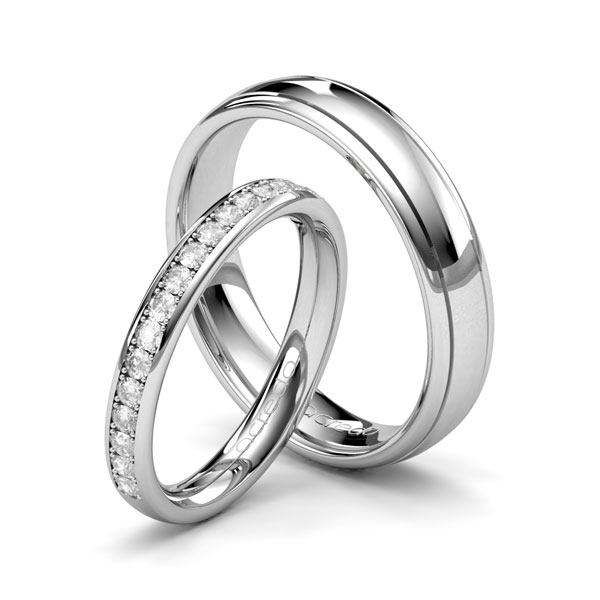 Paar klassische Memoire-Trauringe/Eheringe in Platin 950 halbausgefasst mit zus. 0,4 ct. Brillant tw, si von acredo - A-1688-7