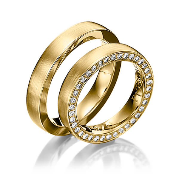 Paar klassische Memoire-Trauringe/Eheringe in Ring Gelbgold 750 , Inlay Gelbgold 750 vollausgefasst mit zus. 0,41 ct. Brillant tw, si von 123GOLD - Y-1155-7 Paar klassische Memoire-Trauringe/Eheringe in Ring Gelbgold 750 , Inlay Gelbgold 750 vollausgefasst mit zus. 0,41 ct. Brillant tw, si von 123GOLD - Y-1155-7
