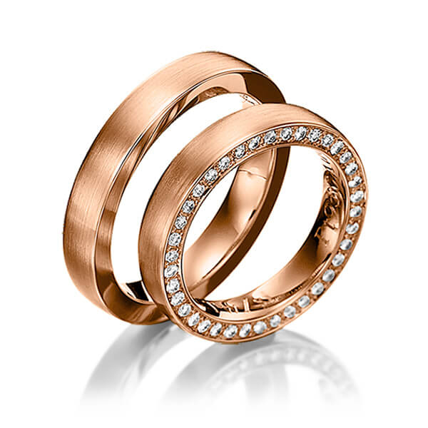 Paar klassische Memoire-Trauringe/Eheringe in Ring Rotgold 750 , Inlay Rotgold 750 vollausgefasst mit zus. 0,41 ct. Brillant tw, si von 123GOLD - Y-1155-9
