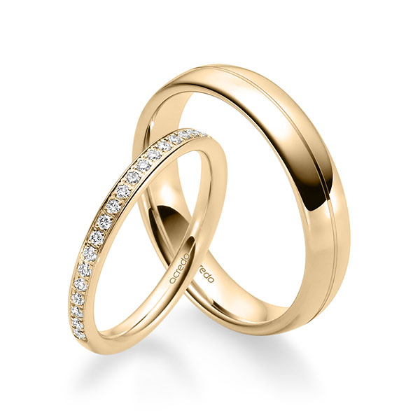 Paar klassische Memoire-Trauringe/Eheringe in Roségold 375 halbausgefasst mit zus. 0,22 ct. Brillant tw, si von acredo - A-2322-3