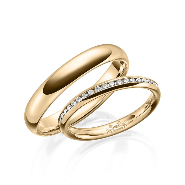 Paar klassische Memoire-Trauringe/Eheringe in Roségold 585 halbausgefasst mit zus. 0,22 ct. Brillant tw, si von Steinberg