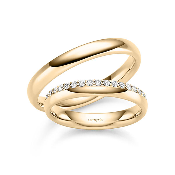 Paar klassische Memoire-Trauringe/Eheringe in Roségold 585 halbausgefasst mit zus. 0,27 ct. tw, si von acredo