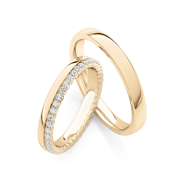 Paar klassische Memoire-Trauringe/Eheringe in Roségold 585 halbausgefasst mit zus. 0,2 ct. tw, si von Steinberg