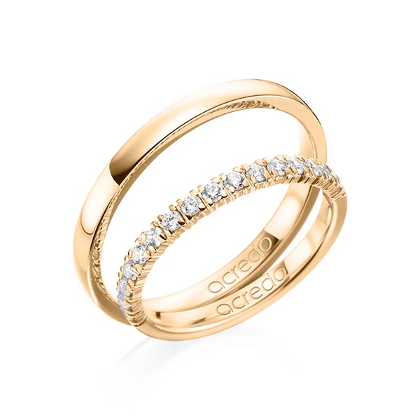 Paar klassische Memoire-Trauringe/Eheringe in Roségold 585 halbausgefasst mit zus. 0,32 ct. Brillant tw, si von acredo