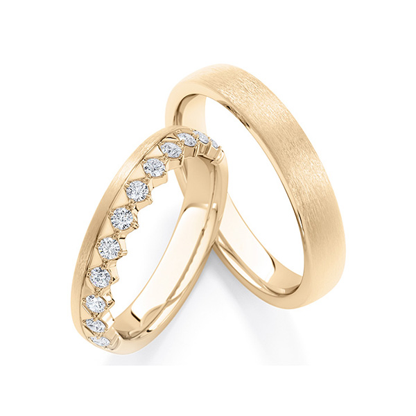 Paar klassische Memoire-Trauringe/Eheringe in Roségold 585 halbausgefasst mit zus. 0,36 ct. tw, si von Steinberg