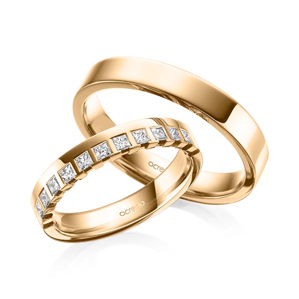 Paar klassische Memoire-Trauringe/Eheringe in Roségold 585 halbausgefasst mit zus. 0,36 ct. tw, vs von acredo