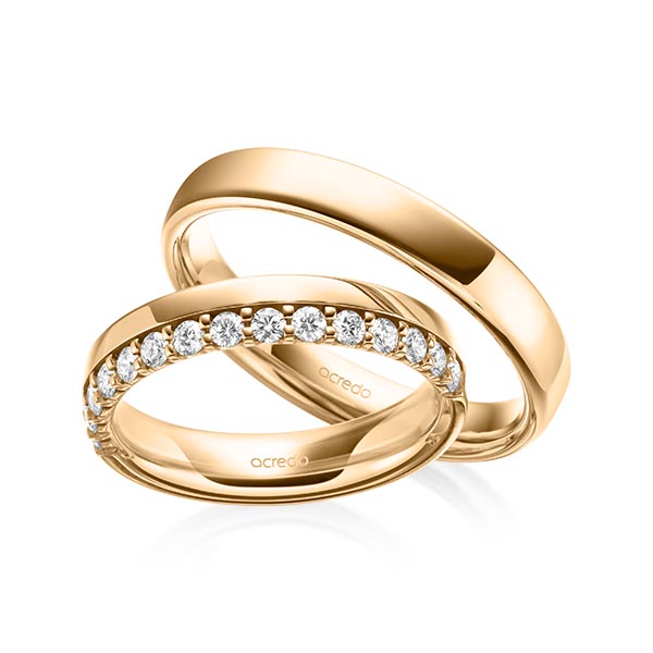Paar klassische Memoire-Trauringe/Eheringe in Roségold 585 halbausgefasst mit zus. 0,42 ct. tw, si von acredo - A-2111-3 Paar klassische Memoire-Trauringe/Eheringe in Roségold 585 halbausgefasst mit zus. 0,42 ct. tw, si von acredo - A-2111-3