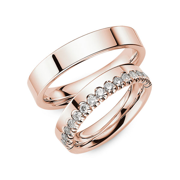 Paar klassische Memoire-Trauringe/Eheringe in Roségold 585 halbausgefasst mit zus. 0,45 ct. Brillant tw, vs von 123GOLD - Y-1512-4 Paar klassische Memoire-Trauringe/Eheringe in Roségold 585 halbausgefasst mit zus. 0,45 ct. Brillant tw, vs von 123GOLD - Y-1512-4