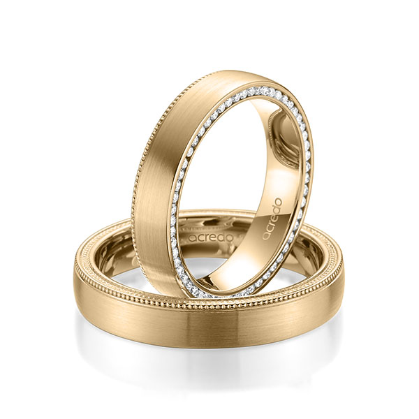 Paar klassische Memoire-Trauringe/Eheringe in Roségold 585 vollausgefasst mit zus. 0,275 ct. Brillant tw, si von acredo